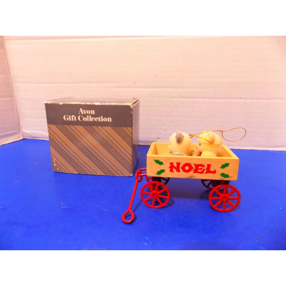 Vintage Avon Teddy Bear Ornament Collection Teddies In Wagon
